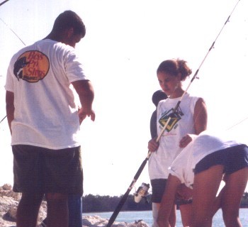 The crew fishes.
